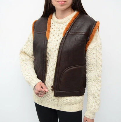 Coffee Brown Shearling Leather Vest for Women