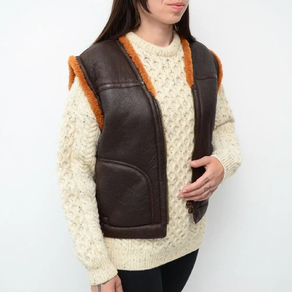Coffee Brown Shearling Leather Vest for Women