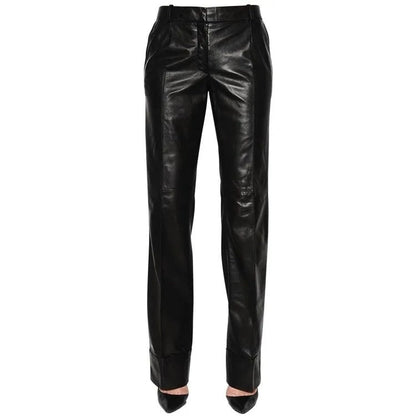 Women’s Black Leather Pants – Long Straight Leg Style