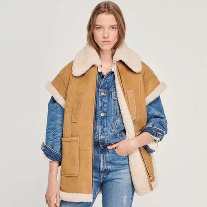 Coffee Brown Shearling Leather Vest for Women