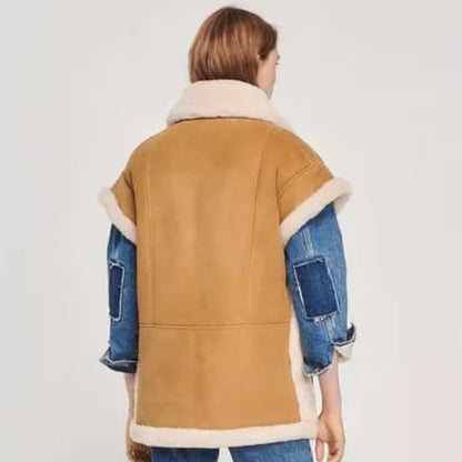 Coffee Brown Shearling Leather Vest for Women
