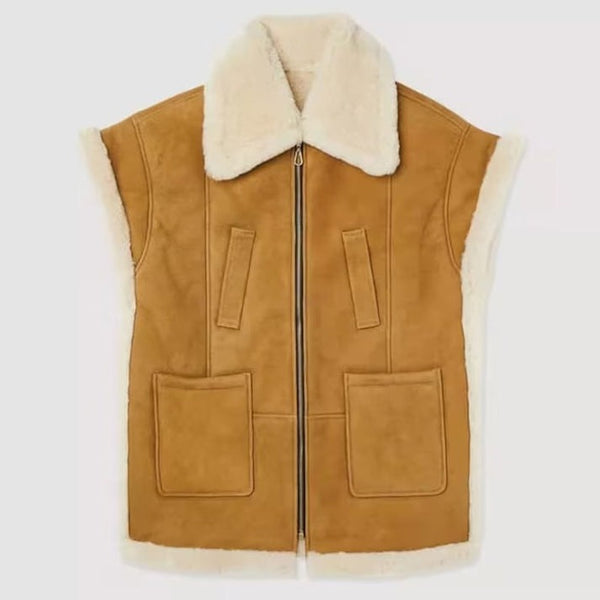 Coffee Brown Shearling Leather Vest for Women