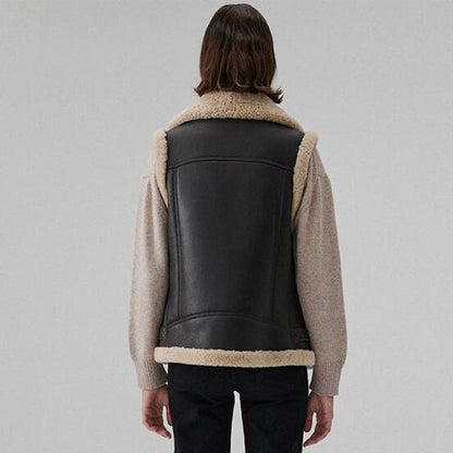 Black Sheepskin Biker Vest for Women