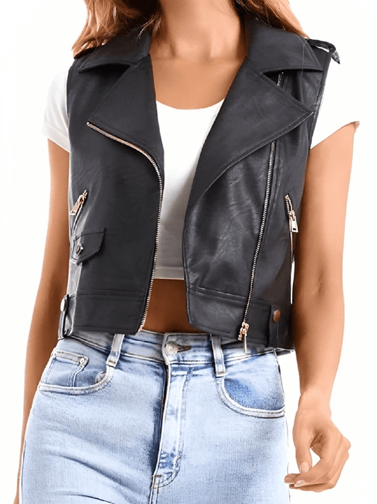 Shear Luxe Women’s Black Leather Biker Vest