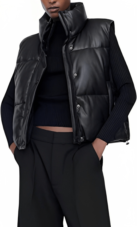 SleekBlack™ Women's Quilted Leather Puffer Vest