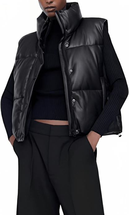 SleekBlack™ Women's Quilted Leather Puffer Vest