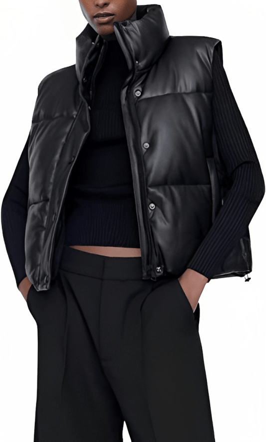 SleekBlack™ Women's Quilted Leather Puffer Vest