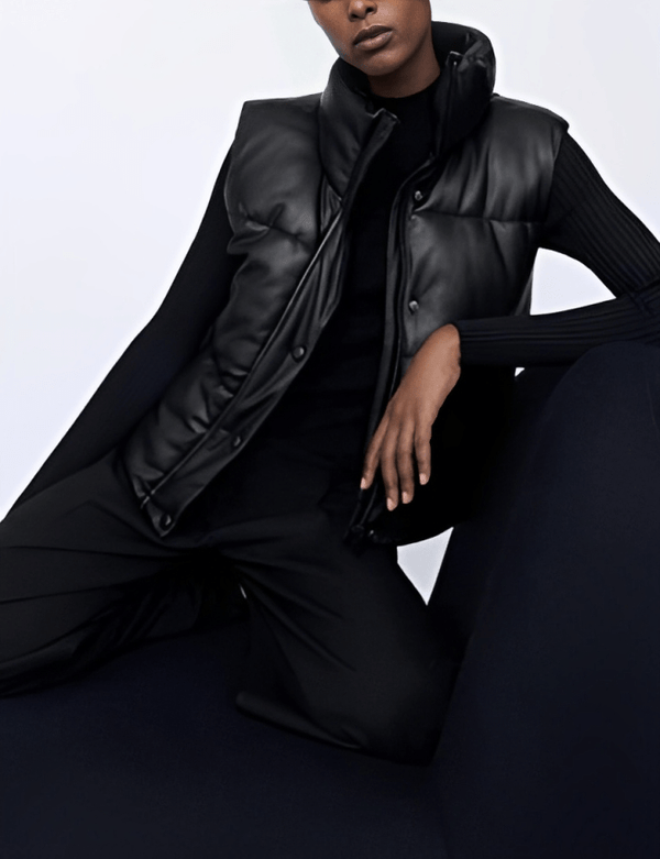 SleekBlack™ Women's Quilted Leather Puffer Vest