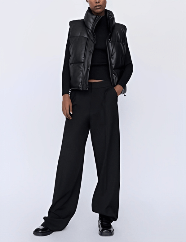 SleekBlack™ Women's Quilted Leather Puffer Vest