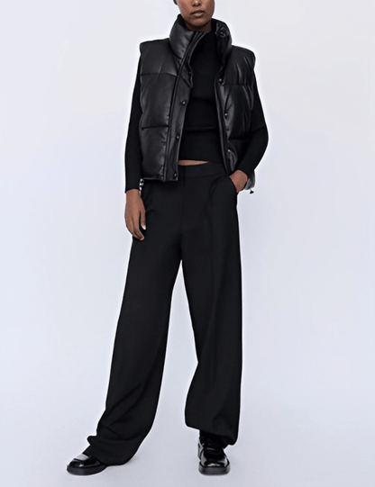 SleekBlack™ Women's Quilted Leather Puffer Vest