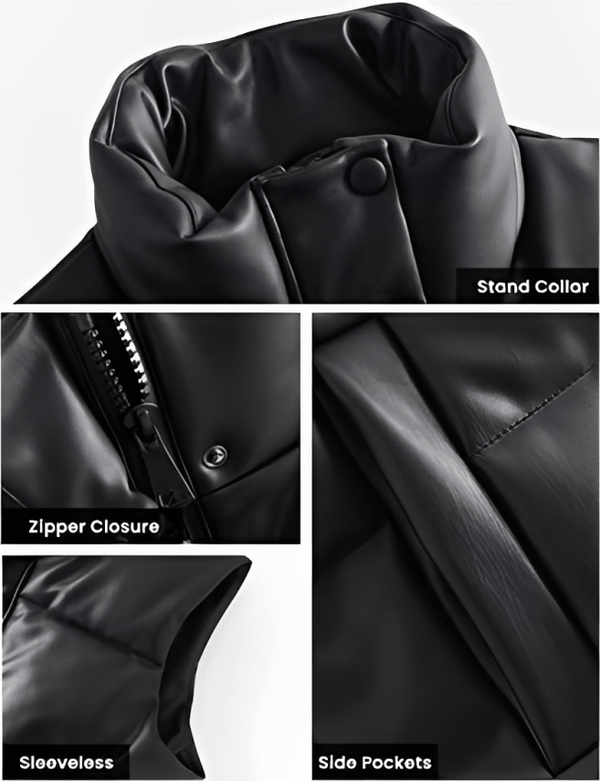 SleekBlack™ Women's Quilted Leather Puffer Vest