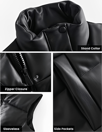SleekBlack™ Women's Quilted Leather Puffer Vest