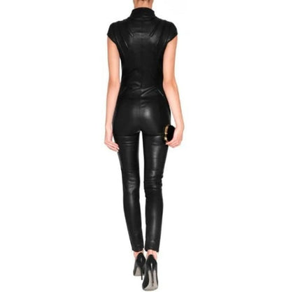 Shear Luxe Women’s Black Leather Bodycon Jumpsuit