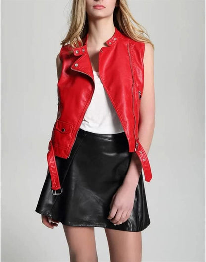 Shear Luxe Women’s Red Leather Biker Vest