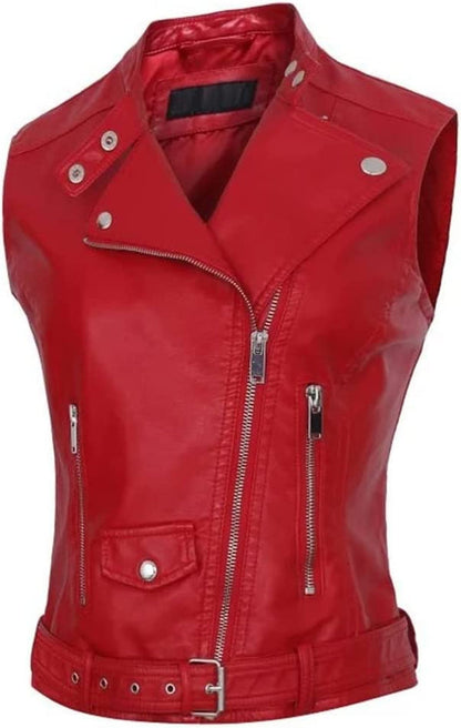 Shear Luxe Women’s Red Leather Biker Vest
