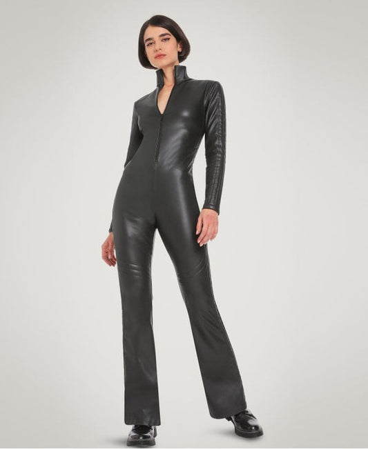 Shear Luxe Women’s Black Leather Jumpsuit