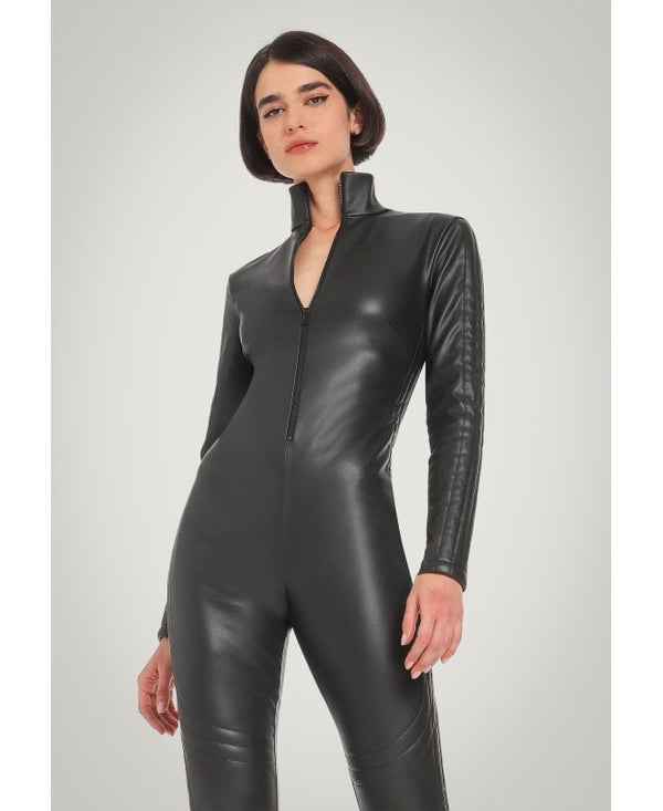 Shear Luxe Women’s Black Leather Jumpsuit