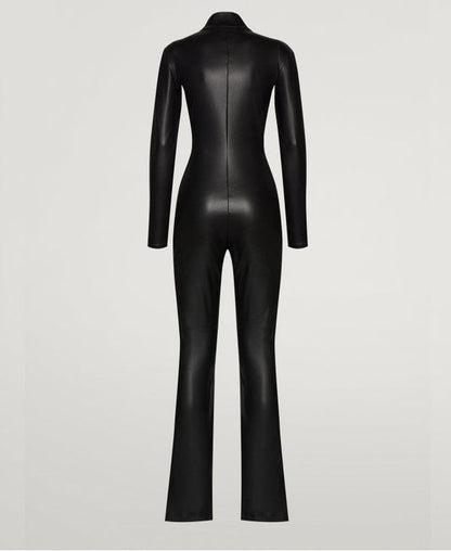 Shear Luxe Women’s Black Leather Jumpsuit