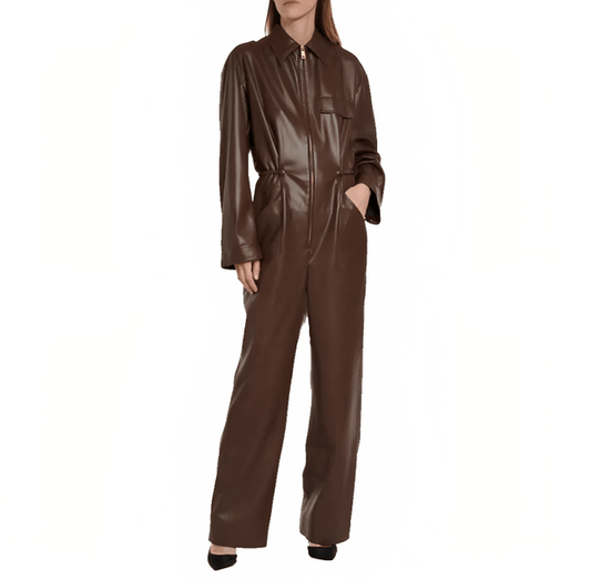 Women's Leather Jumpsuit In Chocolate brown