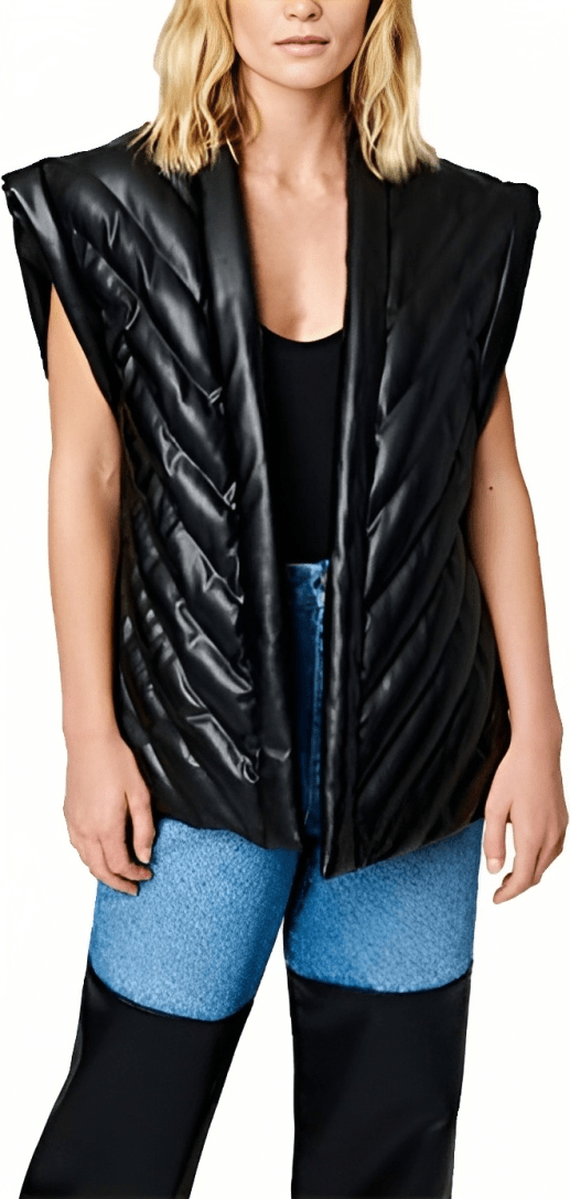 MidnightBelt™ Women's Leather Belted Puffer Vest (Black)