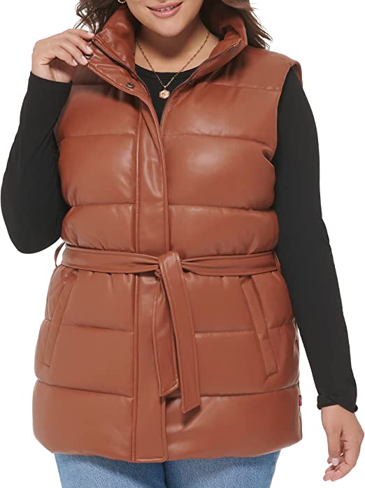 CocoaBelt™ Women's Quilted Leather Puffer Vest in Chocolate Brown