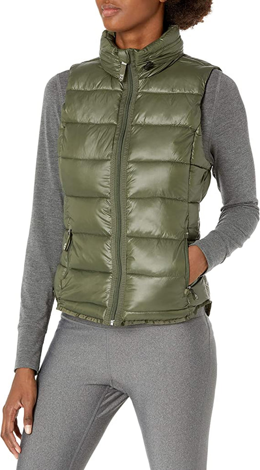 EcoHaven™ Women’s Khaki Quilted Puffer Vest with Removable Hood
