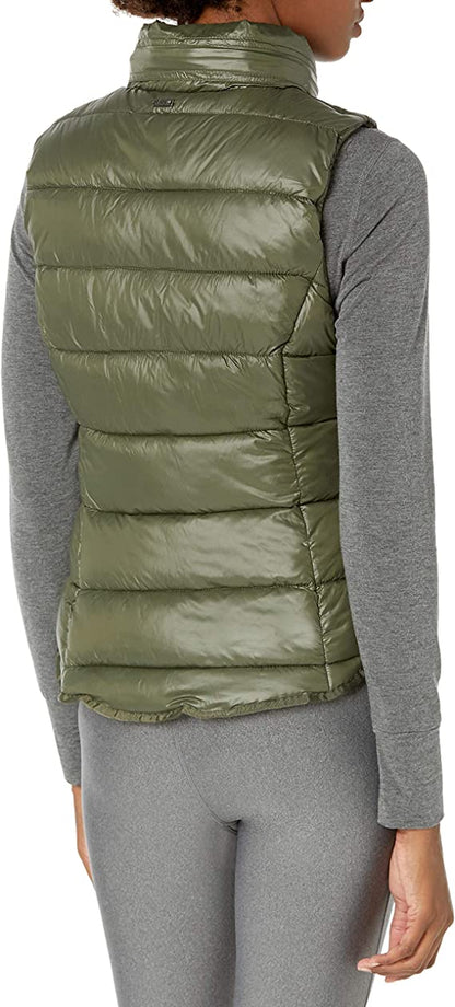 EcoHaven™ Women’s Khaki Quilted Puffer Vest with Removable Hood