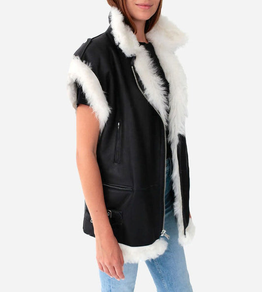 Shear Luxe Women’s Black Shearling Biker Vest