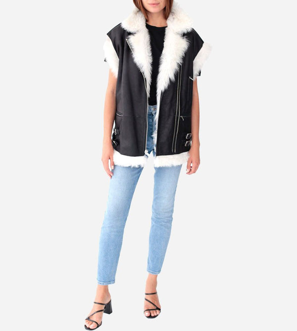 Shear Luxe Women’s Black Shearling Biker Vest