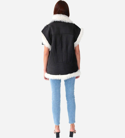 Shear Luxe Women’s Black Shearling Biker Vest