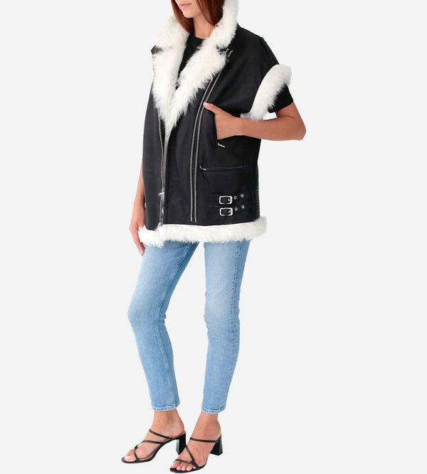 Shear Luxe Women’s Black Shearling Biker Vest
