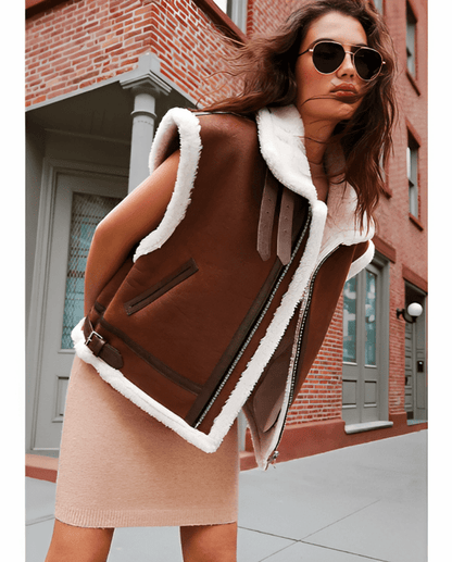 Dark Brown Shearling Leather Vest for Women