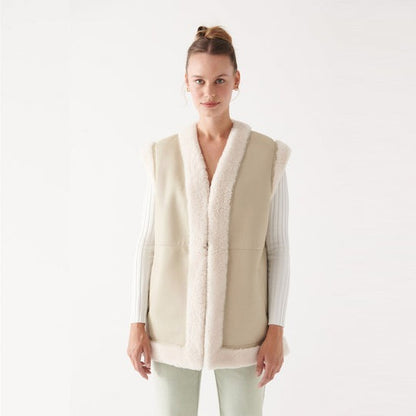 Off‑White Shearling Leather Vest for Women