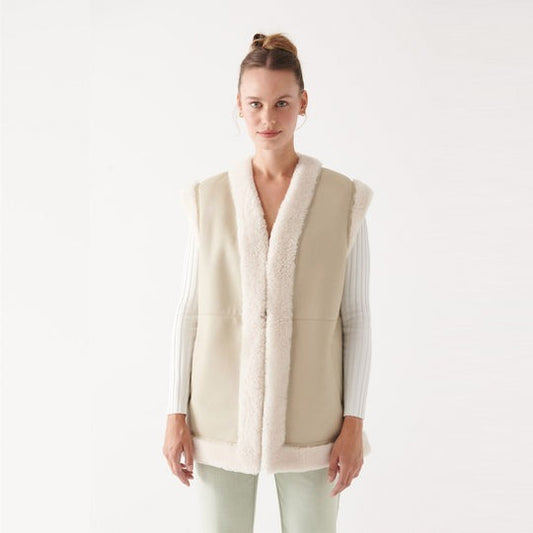 Off‑White Shearling Leather Vest for Women