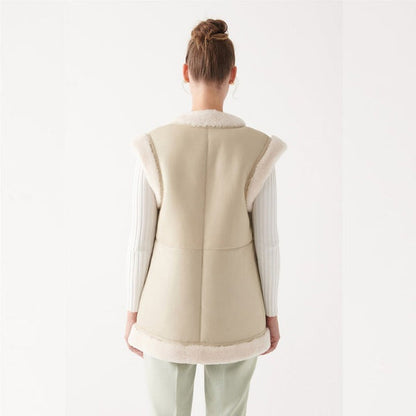 Off‑White Shearling Leather Vest for Women