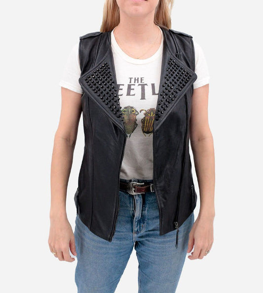 Shear Luxe Women’s Black Studded Leather Biker Vest