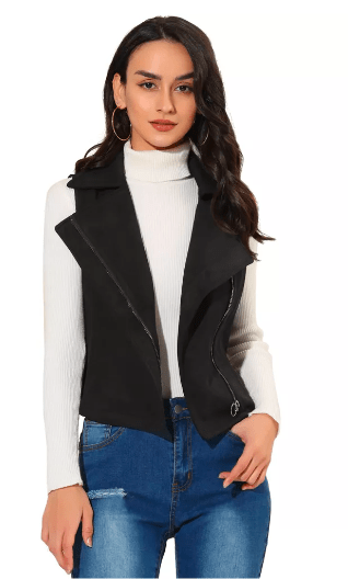 Shear Luxe Women’s Black Suede Biker Vest