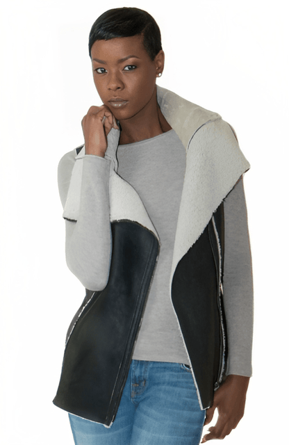 Trendy Black Shearling Biker Vest for Women