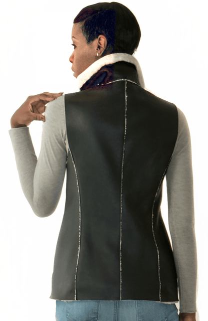 Trendy Black Shearling Biker Vest for Women