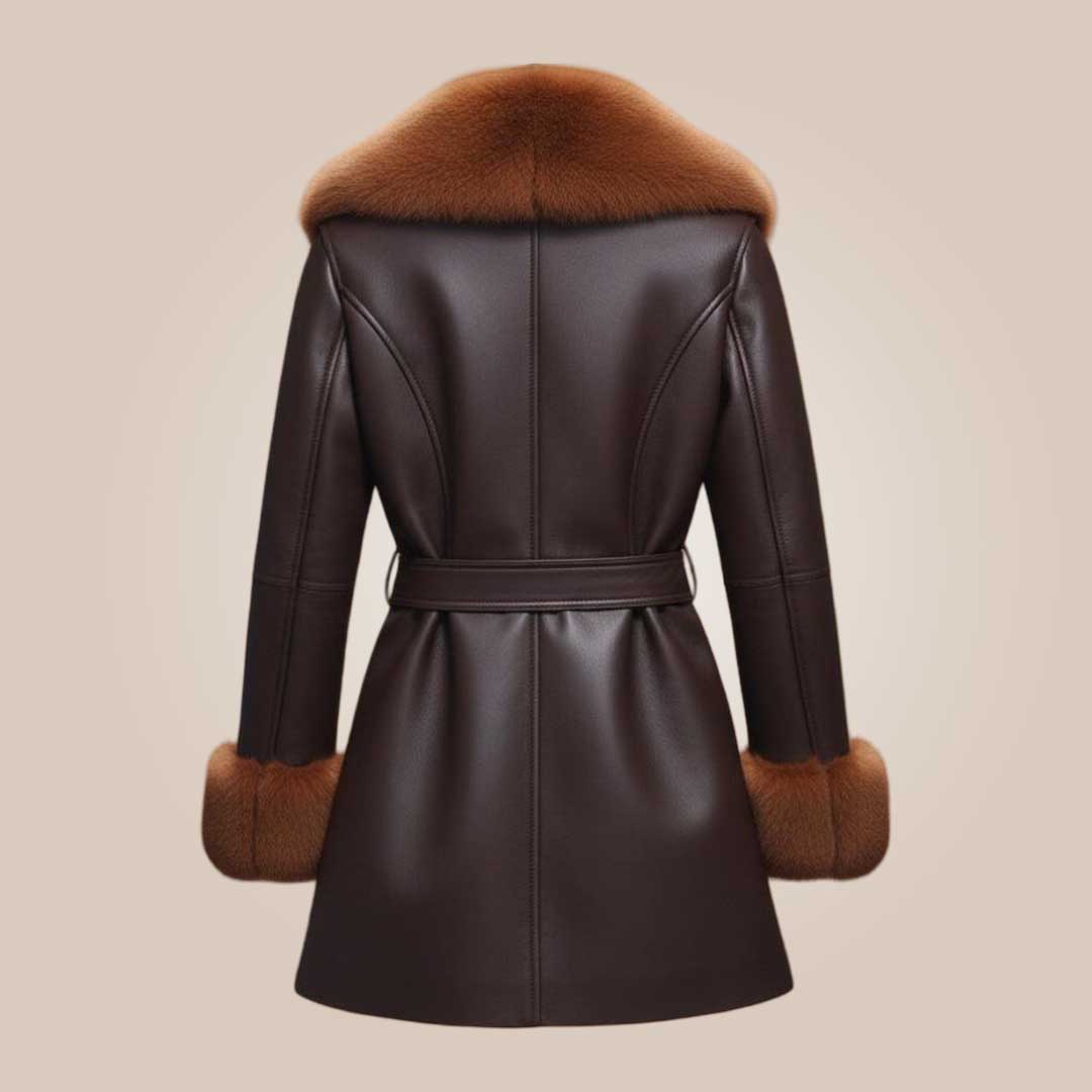 Women aviator coat fox fur collar and cuff detail