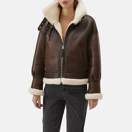 Dark Brown Shearling Leather Coat for Women - Shearling Jacket