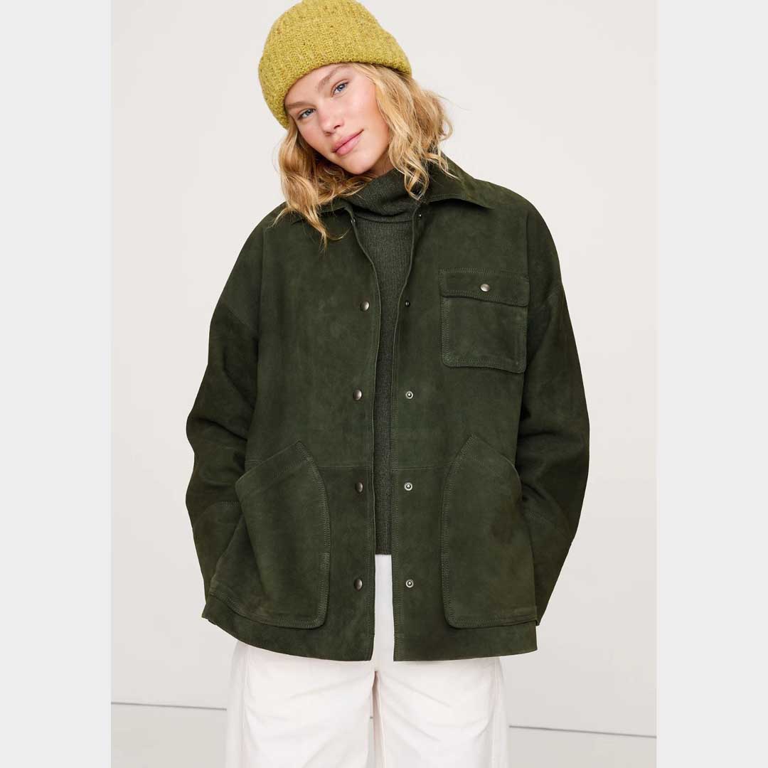 Womens Green Heritage Suede Leather Jacket Classic Tailored Fit