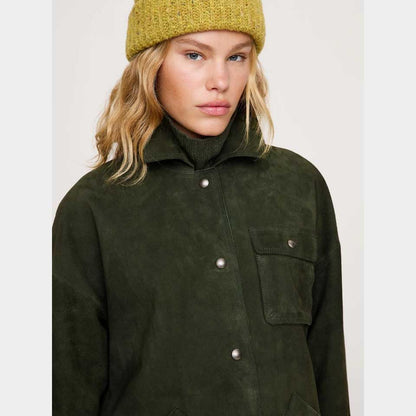 Womens Green Heritage Suede Leather Jacket Classic Tailored Fit