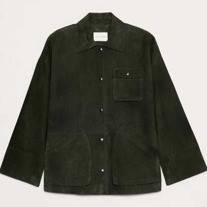 Womens Green Heritage Suede Leather Jacket Classic Tailored Fit