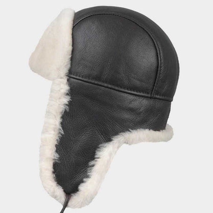 B3 Aviator Shearling Hat Dark Brown Sheepskin Trapper Cap