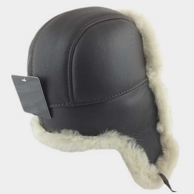 B3 Aviator Shearling Hat Dark Brown Sheepskin Trapper Cap