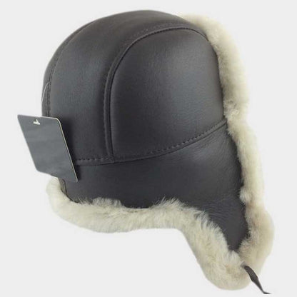 B3 Aviator Shearling Hat Dark Brown Sheepskin Trapper Cap