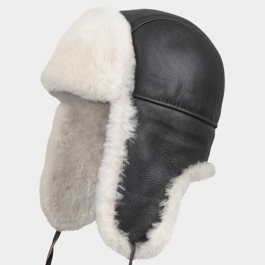 B3 Aviator Shearling Hat Dark Brown Sheepskin Trapper Cap