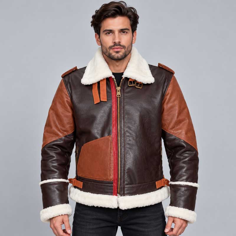 B3 bomber military cowhide leather jacket with aviation-inspired styling