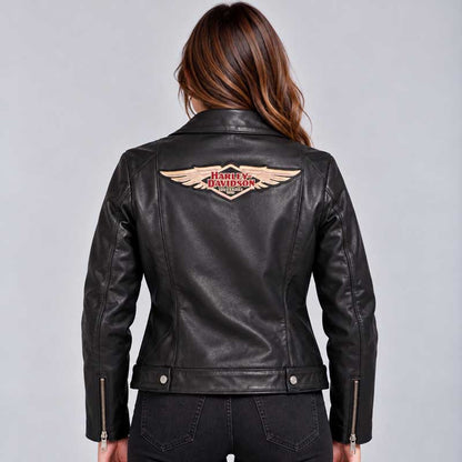 Back view of Harley-Davidson Women's 120th Anniversary Black Leather Jacket.